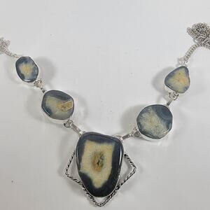 Artisan Blue Lace Agate Necklace Sterling Silver Gemstone Jewelry Unique Design